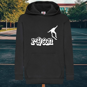 Personalised Skater Hoodie for Kids, Custom Name Skateboard Sweatshirt, Skateboarder Gift, Boys Girls Christmas or Birthday Present