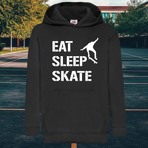 Eat Sleep Skateパーカー、キッズスケートボードスウェットシャツ、スケーターボーイまたはガールズフード付きジャンパー、誕生日またはクリスマスギフト