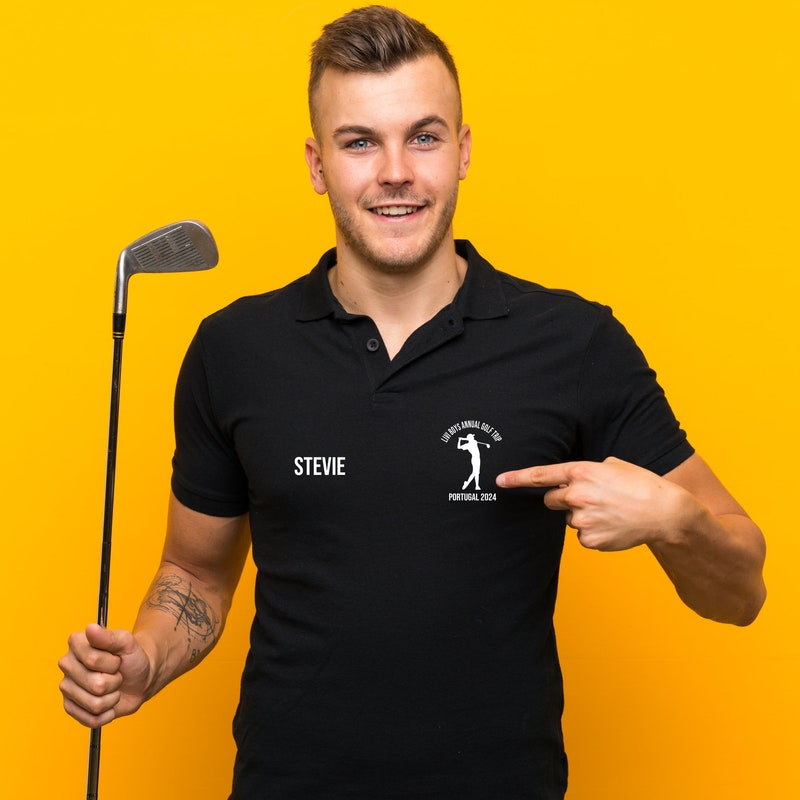 Personalised Golf Shirts, Lightweight neoteric polo shirts for a golf weekend, customised golf top golfing holiday, golf trip, stag do