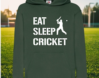Felpa con cappuccio Eat Sleep Cricket, felpa da cricket per bambini, maglione con cappuccio per appassionati di cricket, regalo di compleanno o di Natale