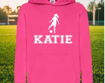 Personalised Girls Football Hoodie, Custom Name Soccer Sweatshirt, Football Player Gift, Birthday or Christmas Present