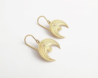 Boucles d'oreilles Séléné croissant de lune dorées à l'or fin