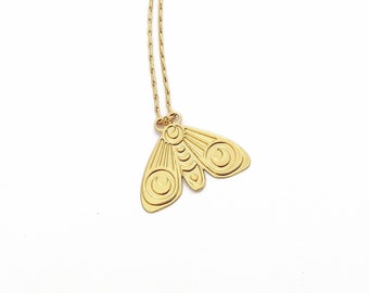 Moth necklace gilded with 24 carat fine gold, original Marine Mistake creation made in France