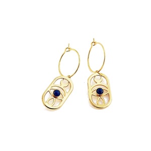 Lapis lazuli cartridge hoop earrings, 24 carat gold-plated hoop earrings, original creation. Marine Mistake. Made in France.