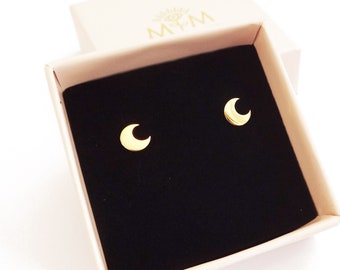 Gold plated mini moon chip earrings