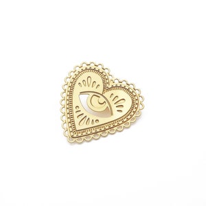 Pin's Milagro sacred heart gilded with 24 carat fine gold ex voto milagro sacred heart artisanal original creation eye