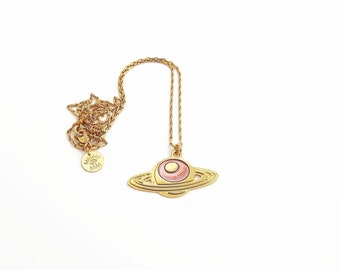 Saturn necklace gilded with 24 carat fine gold, original Marine Mistake creation made in France