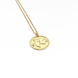 Swallow medal necklace, gilded with 24 carat fine gold, original Marine Mistake creation.