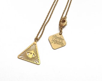 "I SEE U" gold necklace in fine gold-plated brass triangle