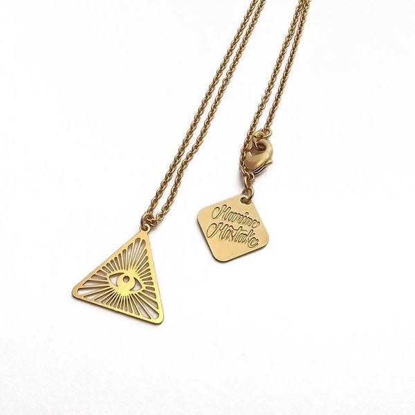 "I SEE U" gold necklace in fine gold-plated brass triangle