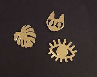 pins gilded with fine gold and silver cat monstera eye