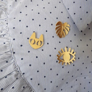 pins gilded with fine gold and silver cat monstera eye image 2