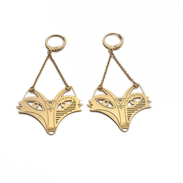 Earrings "TOTEM RENARD" gilded with fine gold