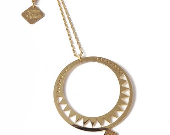 necklace geometric openwork and engraved gilded with fine gold model Big Mawu