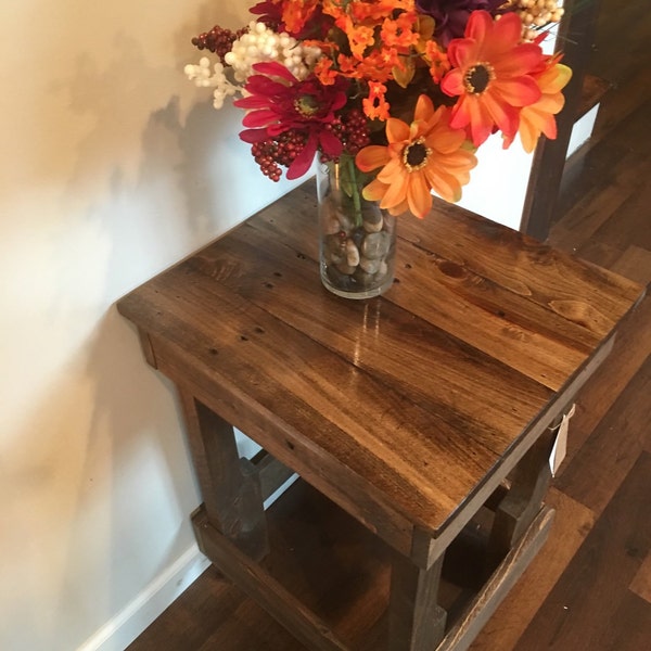 Reclaimed wood end table night stand farm rustic table