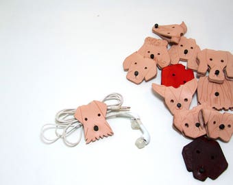 Cable organizer, leather dog cord holder, pet mom, Cable Winder, USB, cable holder, Earphone holder, mother&#39;s day, father&#39;s day, dog lover