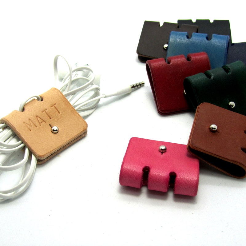Cable organizer, Personalized Initial, leather cable tidies, Cable Winder, USB, Earphone holder,Stocking filler, mother&#39;s day gift,   kids