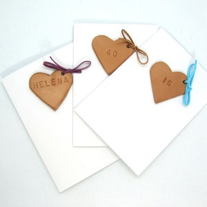 Cartão de coração de couro reciclado personalizado, aniversário de 3 anos, aniversário para ele, cartão de aniversário para ela, amor, couro reciclado, dia das mães