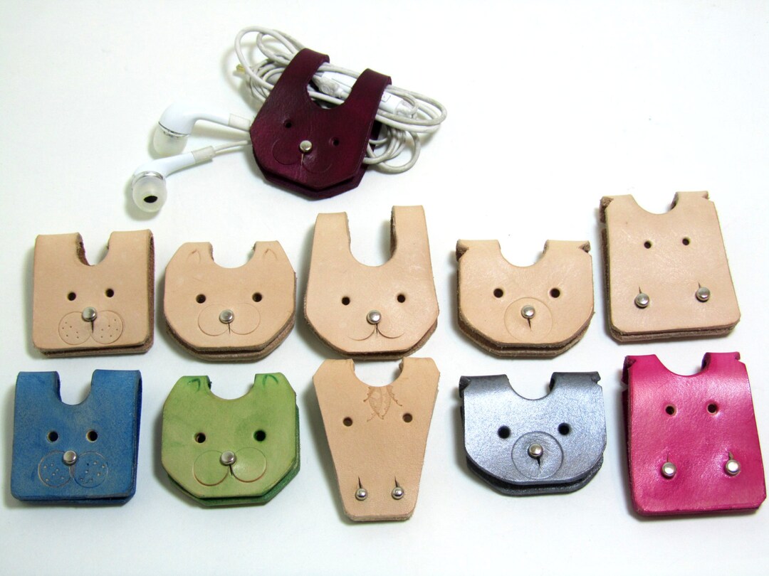 Cable Organizer, Leather Animal Cord Holder, Earbud Holder, Cable ,USB