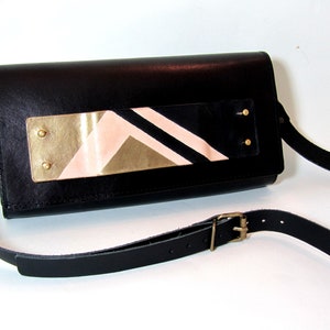 Leather crossbody bag, Leather clutch bag, Art deco inspired leather bag, Modern bag with studs, Statement bag, Evening bag image 7