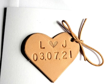Personalized handmade  Leather Anniversary Card, Embossed Heart, 3rd Anniversary gift, gift for him, gift for her, valentines day gift