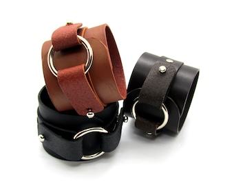Handmade unisex  Leather Cuff, Steampunk Ring Accent, Unisex cuff, father's day gift