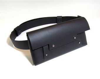 Black handmade Leather Belt Bag, Belt pouch, Hip Fanny Pack, festival bag, unisex belt bag,