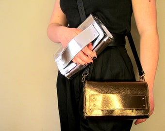 Metallic leather crossbody bag, leather clutch bag, gold clutch bag, silver crossbody bag, Christmas gift,  party bag, gold crossbody bag