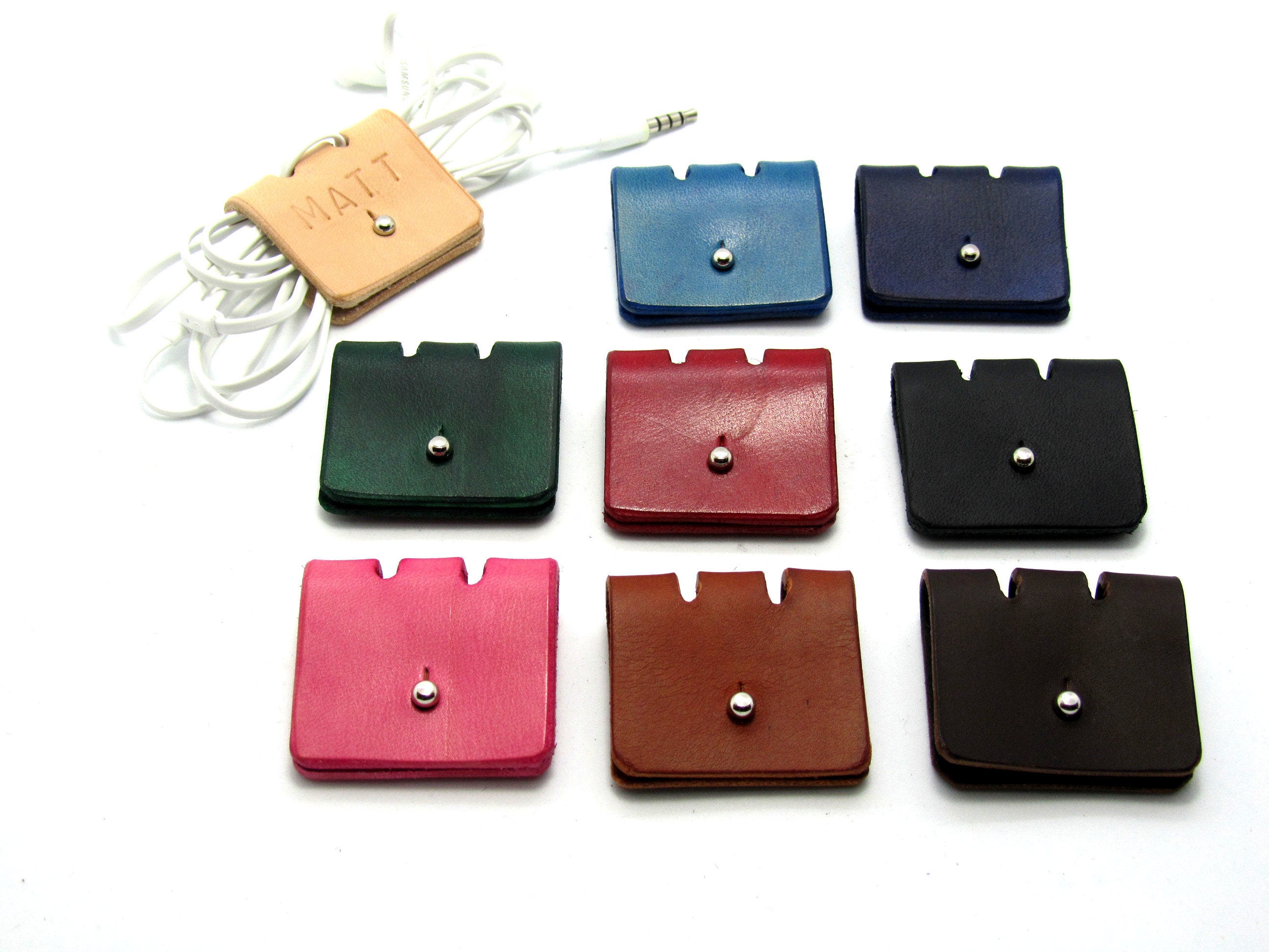 Cable organizer, Personalized Initial, leather cable tidies, Cable Winder, USB, Earphone holder,Stocking filler, mother&#39;s day gift,   kids