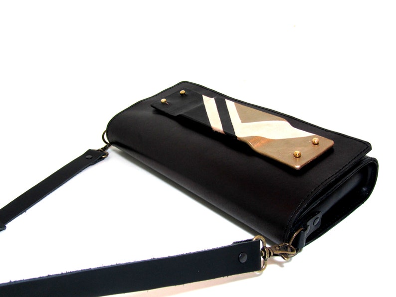 Leather crossbody bag, Leather clutch bag, Art deco inspired leather bag, Modern bag with studs, Statement bag, Evening bag 画像 1