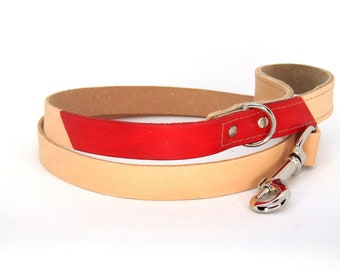 Personalized handmade Leather Dog Leash: Two-Tone whole grain natural Leather