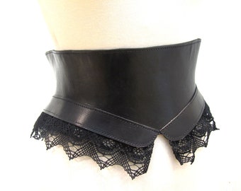 Black handmade Leather Corset Belt: Black Lace corset, Steampunk  Style