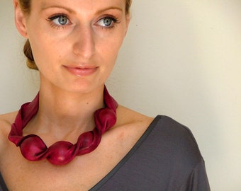 Leather bead necklace, pink statement necklace, moulded leather necklace, gift for her, bold necklace, birthday gift