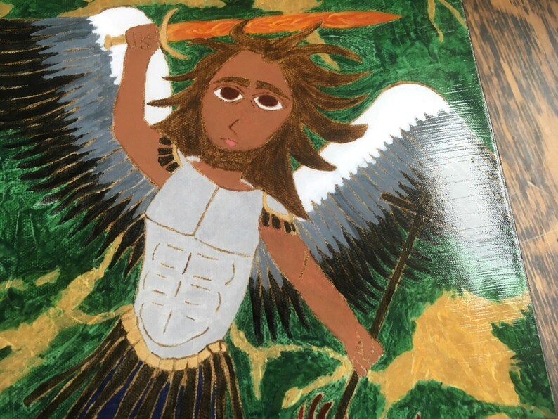 5 X 7 ish Saint Michael the Archangel Byzantine Folk Icon style on wood