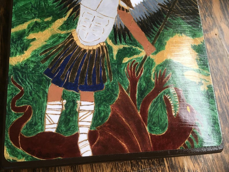 5 X 7 ish Saint Michael the Archangel Byzantine Folk Icon style on wood