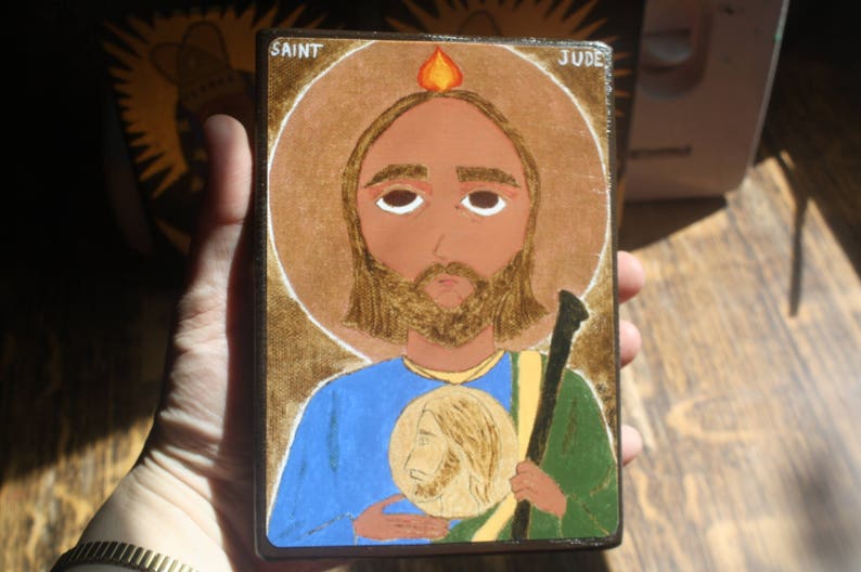 4 X 6 ish Saint Jude Byzantine Folk Icon on wood image 1