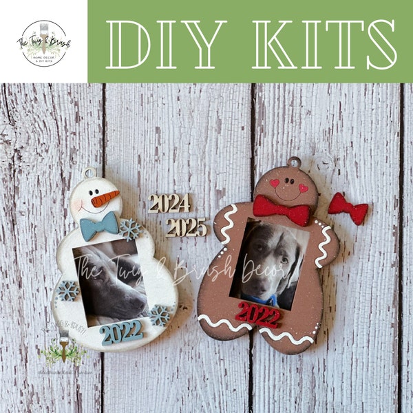 DIY Picture Frame Christmas Ornament Wood Kit | Snowman | Gingerbread | Unfinished Wood Kit | Ornament DIY | Christmas Ornament DIY Kit