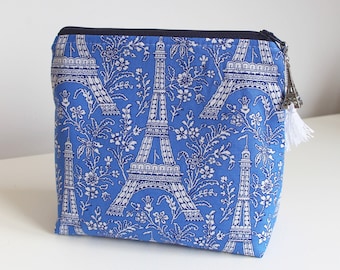 Eiffel Tower Blue Makeup Case Cosmetic Bag