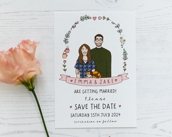 Save the Dates with Custom Couple Portrait - Digital Only - Personalised Save the Dates