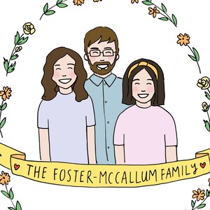 Personalised Family of Three Illustration Family of 3 People and Pets image 2