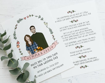 Wedding Invitations with Custom Illustrated Couple Double Sided A5 - Printed and Packed