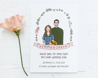 Wedding Invitations with Personalised Couple Illustration - Digital Only