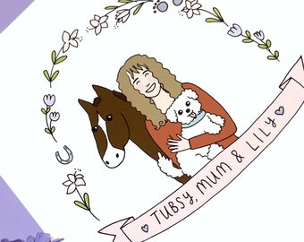 Mum and her Pet Mother's Day Portrait Illustrations