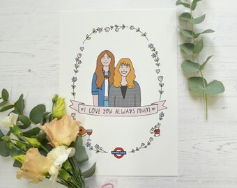 I Love You Mum Mother's Day Personalised Illustration Drawing Gift