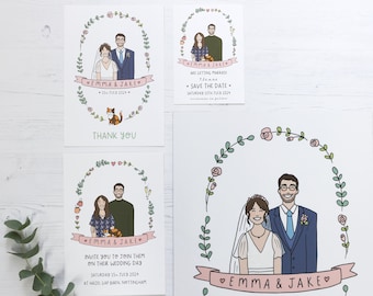 Wedding BUNDLE Stationery -  Personalised Couple Illustration - Digital Only