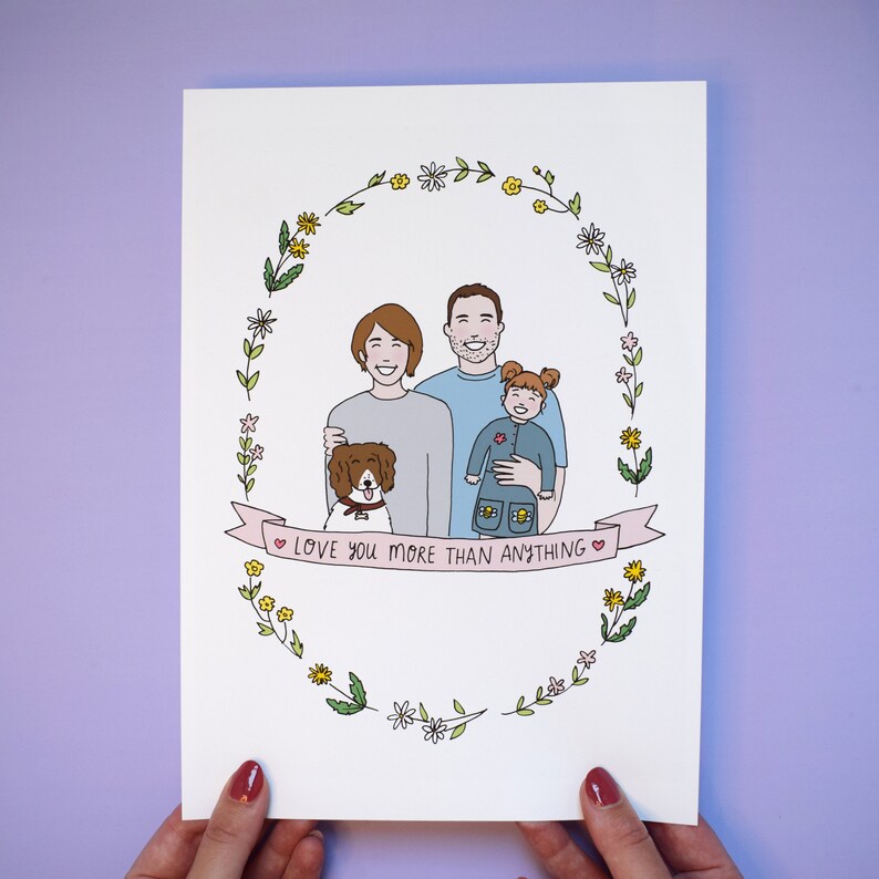 Personalised Family of Three Illustration Family of 3 People and Pets image 5