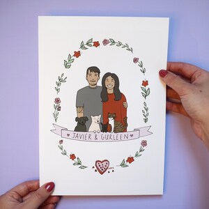 Personalised Couple and Pets Illustration Portrait - Etsy UK