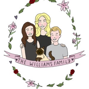 Personalised Family of Three Illustration Family of 3 People and Pets image 8
