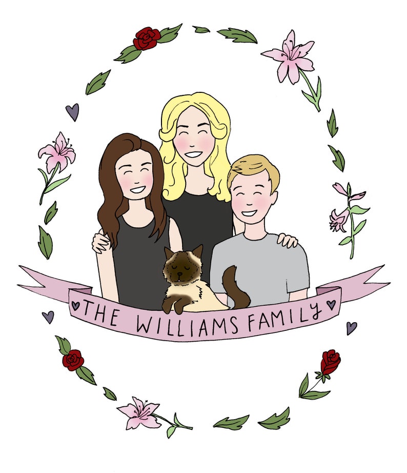 Personalised Family of Three Illustration Family of 3 People and Pets image 8