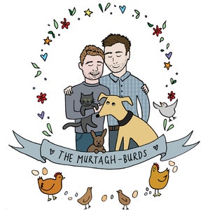 Personalised Couple and Pets Illustration Portrait - Etsy UK